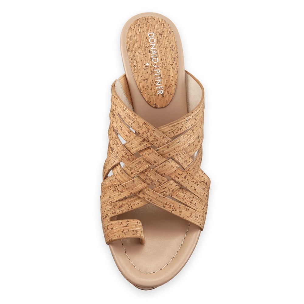 Donald J Pliner Flore Woven Strappy Platform Wedge Cork Slip On Sandals Tan 8.5 - Picture 3 of 16
